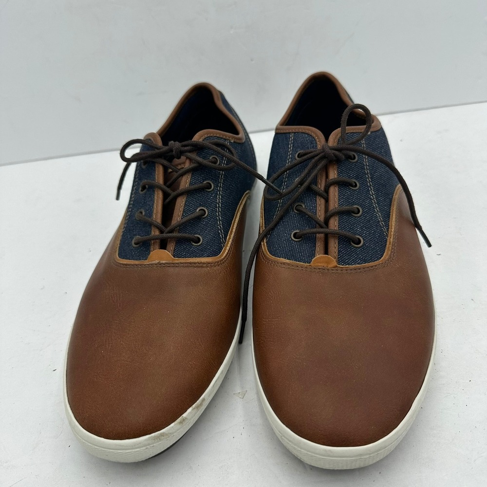 Aldo Mens Brown Leather and Blue Denim Sneakers Low Top Size 13‎ Preppy Urban